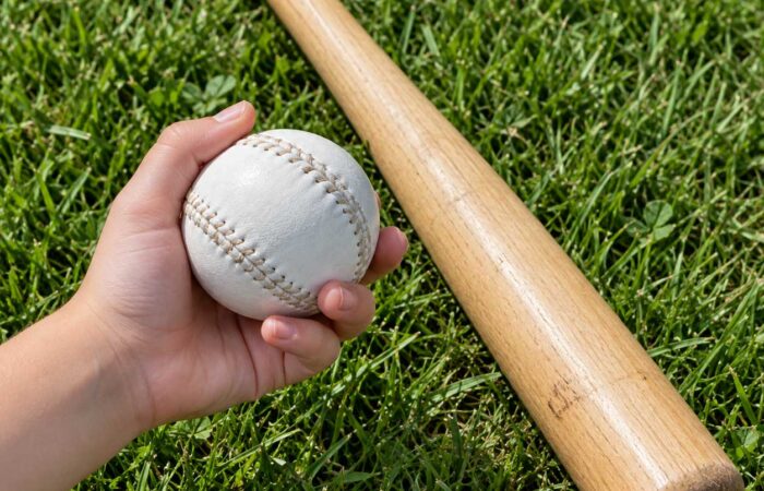 Childs Hand with Rounders Ball and Bat